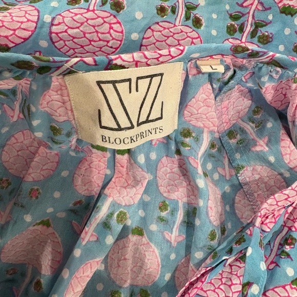 SZ Blockprints Tuckernuck Priya Dress Liberty Pink Floral Cotton Size Large - Picture 3 of 9